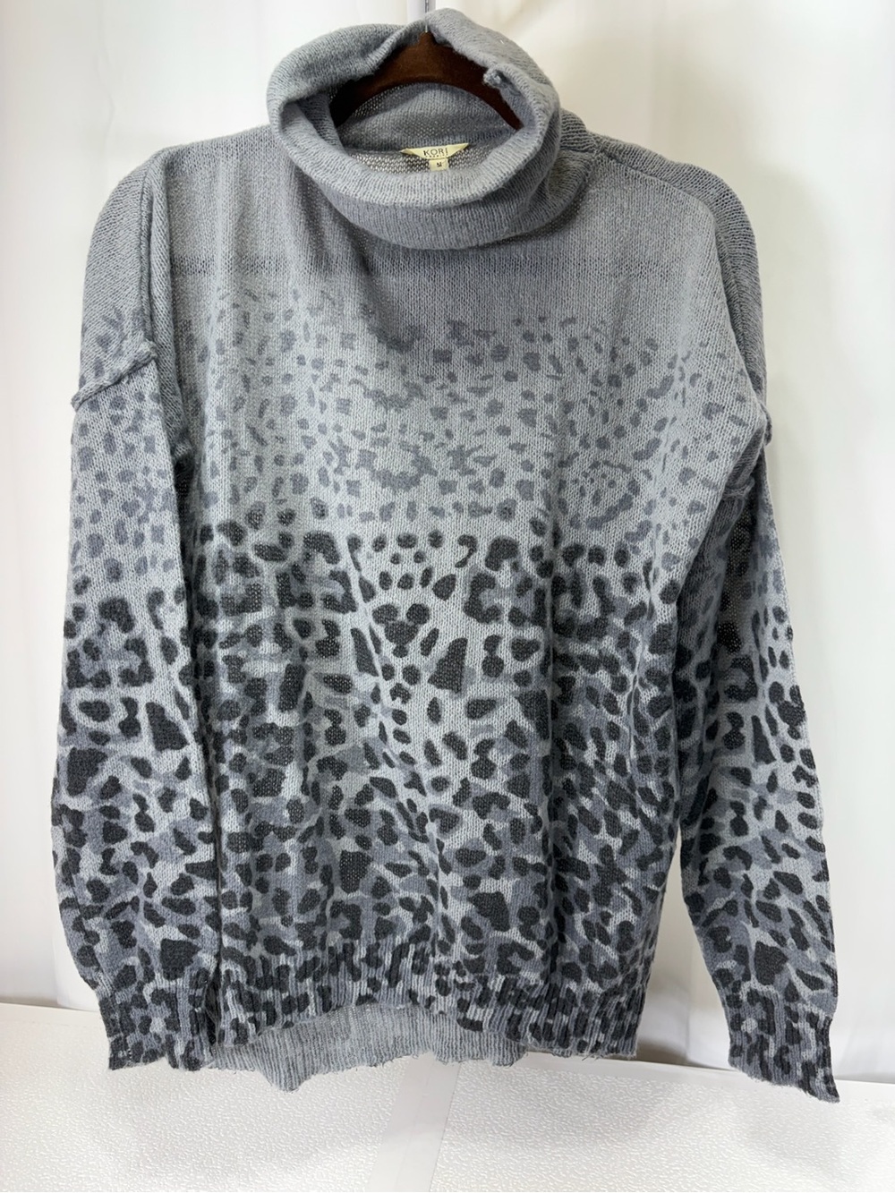 Kori Gray Ombre Leopard-Print Cowl Neck Sweater 4281
